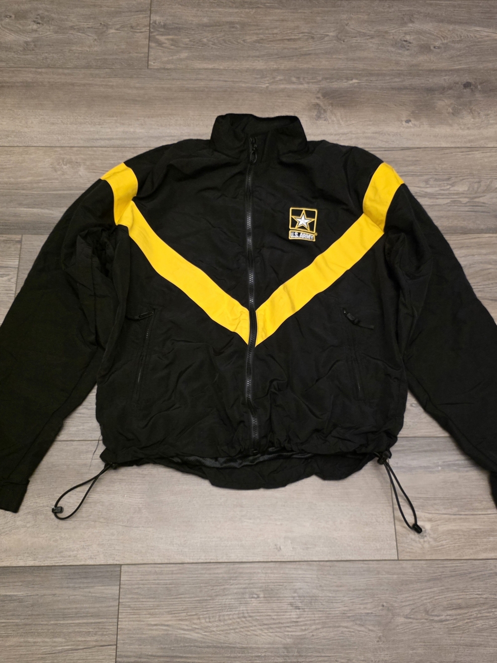 Genuine USGI Army Physical Fitness Uniform Track Jacket Black/Yellow Windbreaker